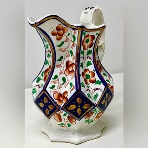 19th Century Antique Gaudy Welsh 8 Sided Cobalt Diamond Design Lusterware Jug